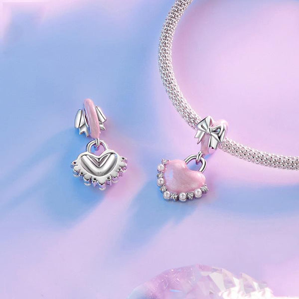 925 Sterling Silver Platinum Plated Bow Heart Pendant Beads Charms & Pendants