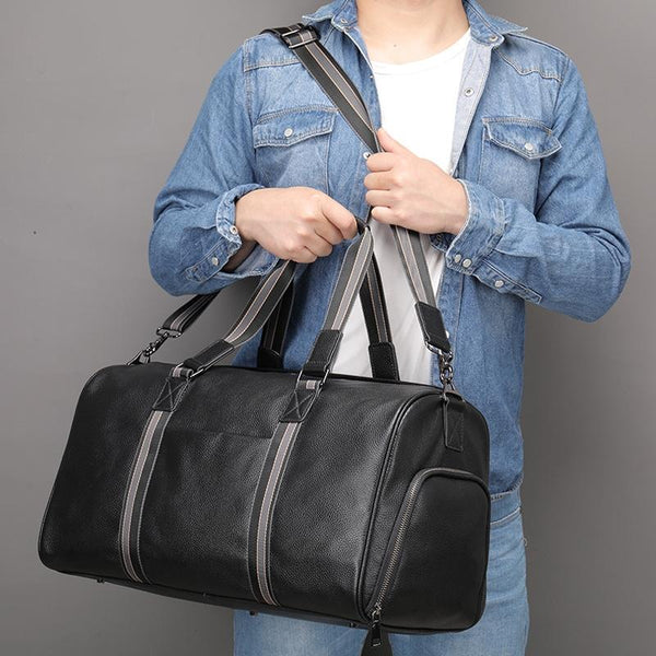 Multifunctional Leather Travel Bag Large Capacity Single Shoulder Black Duffle Bags