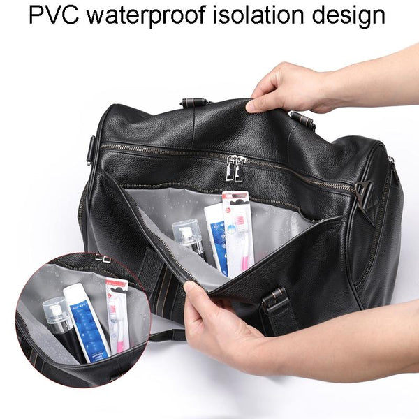 Multifunctional Leather Travel Bag Large Capacity Single Shoulder Black Duffle Bags