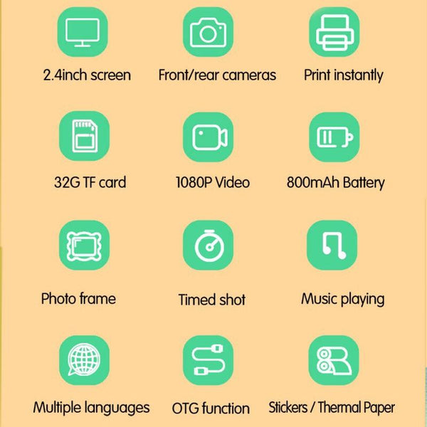 Instant Printing Camera With 2.4 Hd Screen And 32Gb Tf Card_Blue Digital Cameras