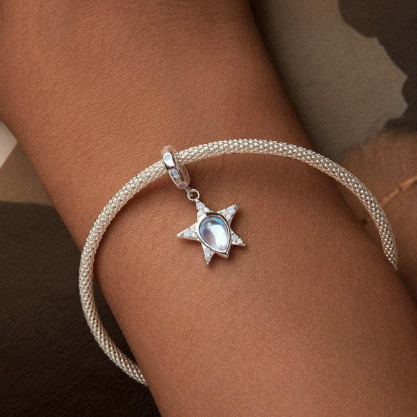 925 Sterling Silver Blue Star Beaded Bracelet Charms & Pendants