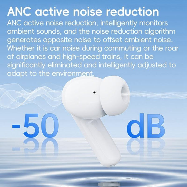 Wireless Active Noise Cancelling White Earbuds