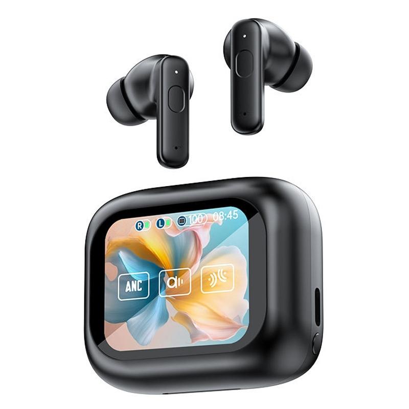 Wireless Bluetooth Earphones With Touch Screen & Noise Reduction Black Earbuds