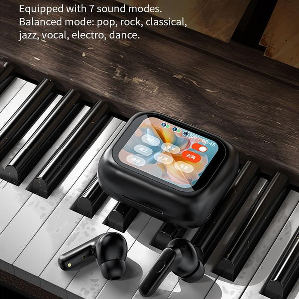 Wireless Bluetooth Earphones With Touch Screen & Noise Reduction Black Earbuds