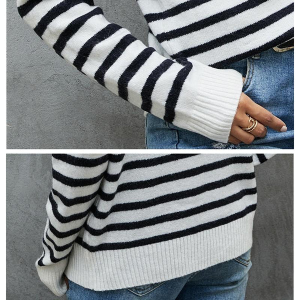 Women Striped Knitwear Loose Stand Up Collar Pullover Sweater Red And White Xs Coats Jackets & Vests