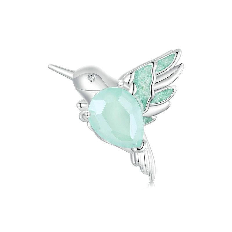 925 Sterling Silver Platinum Plated Hummingbird Flower Diy Beads Charms & Pendants