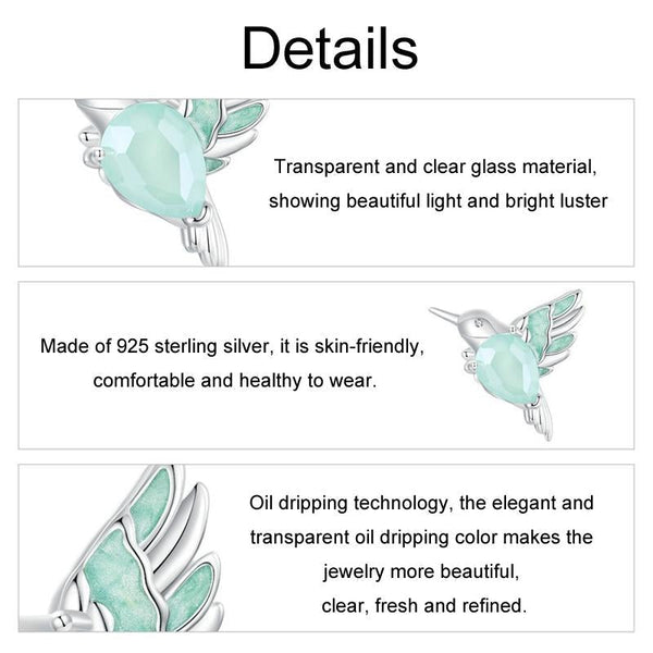 925 Sterling Silver Platinum Plated Hummingbird Flower Diy Beads Charms & Pendants