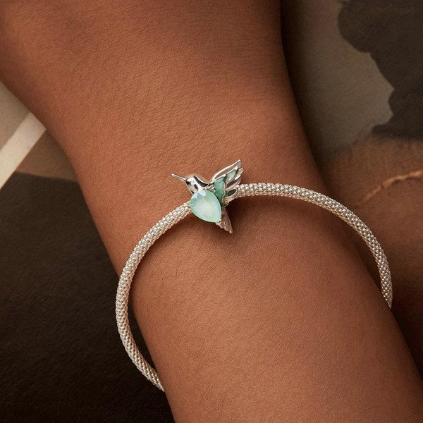 925 Sterling Silver Platinum Plated Hummingbird Flower Diy Beads Charms & Pendants