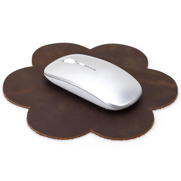 Crazy Horse Leather Retro Petal Mouse Pad Coffee Mouse Pads & Wrist Rests