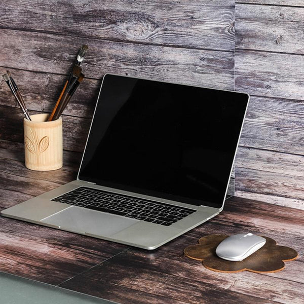 Crazy Horse Leather Retro Petal Mouse Pad Coffee Mouse Pads & Wrist Rests