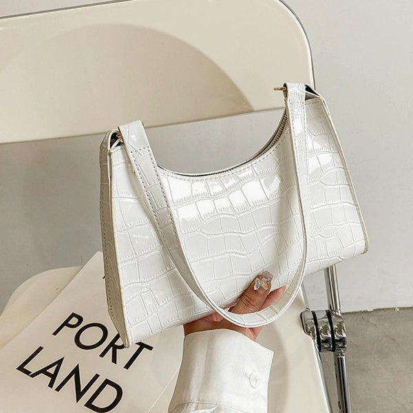 Small Square Stone Pattern Shoulder Bag For Women White Women's Bags & Handbags