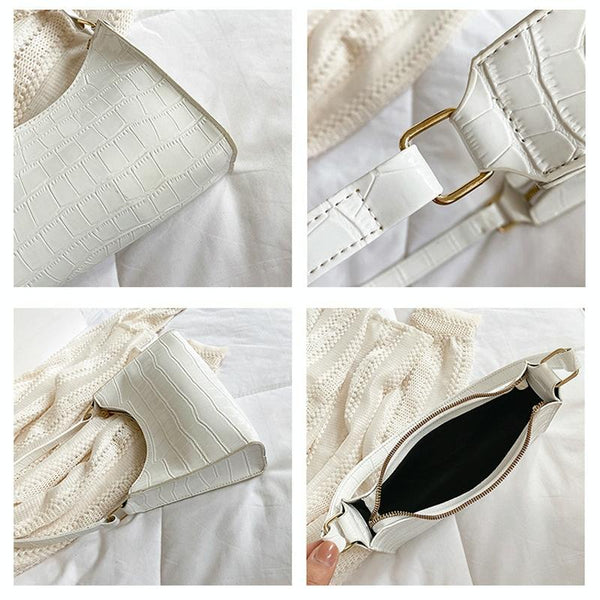 Small Square Stone Pattern Shoulder Bag For Women White Women's Bags & Handbags