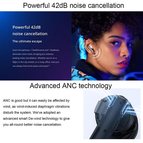 Blue Wireless Active Noise Cancelling For Sports Earbuds