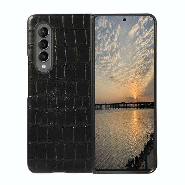 For Samsung Galaxy Z Fold4 5G Genuine Leather Crocodile Texture Phone Case Black Cases Covers & Skins