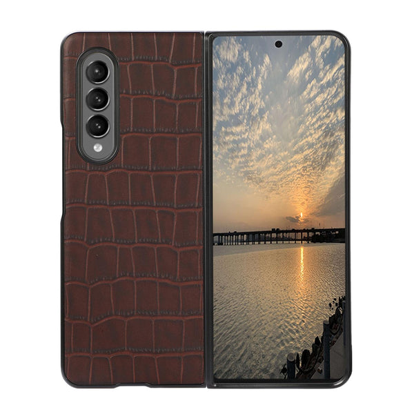 For Samsung Galaxy Z Fold4 5G Genuine Leather Crocodile Texture Phone Case Black Cases Covers & Skins