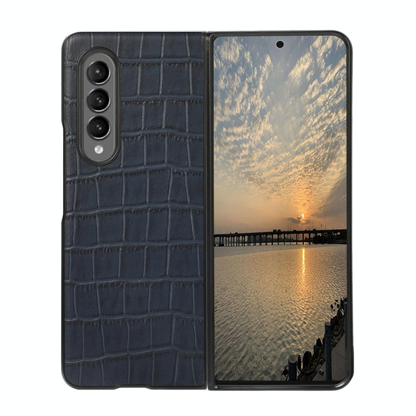For Samsung Galaxy Z Fold4 5G Genuine Leather Crocodile Texture Phone Case Black Cases Covers & Skins