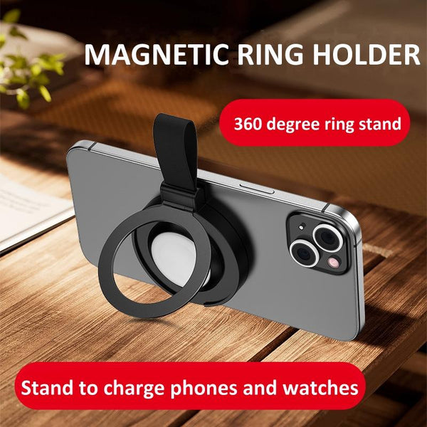 3 In 1 Magnetic Wireless Charger With Phone Ring Black Chargers & Cradles