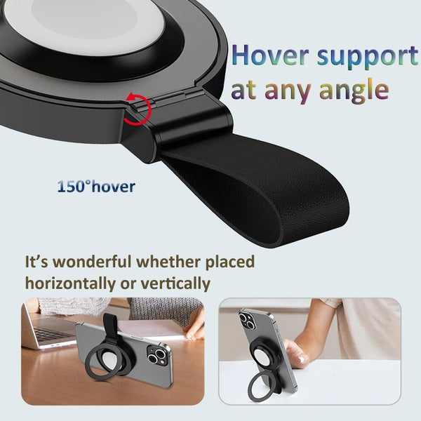 3 In 1 Magnetic Wireless Charger With Phone Ring Black Chargers & Cradles