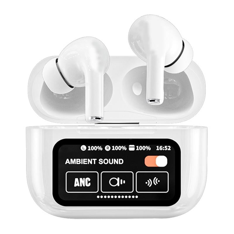 A9 Pro Smart Colourful Touch Screen Anc Enc Noise Reduction Wireless Bluetooth Earphone White Earbuds