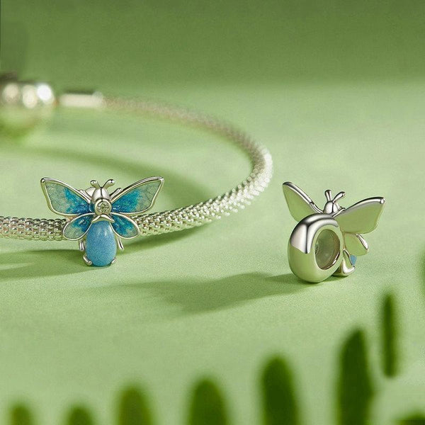 925 Sterling Silver Blue Luminous Zircon Bee Silicone Diy Beads Charms & Pendants