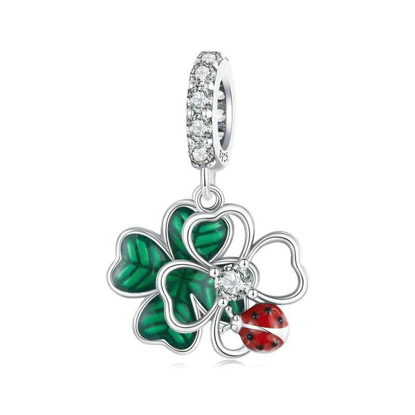 925 Sterling Silver Four Leaf Clover Ladybug Pendant In Charms & Pendants