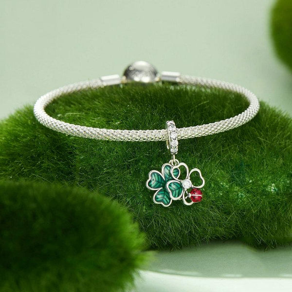 925 Sterling Silver Four Leaf Clover Ladybug Pendant In Charms & Pendants