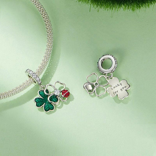 925 Sterling Silver Four Leaf Clover Ladybug Pendant In Charms & Pendants