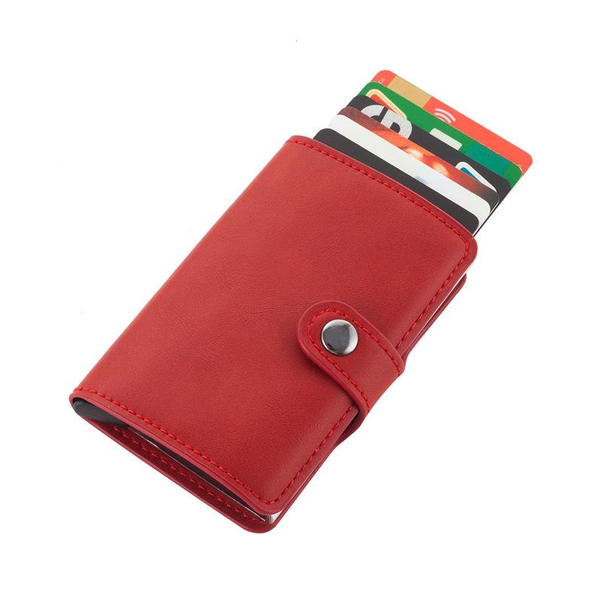Rfid Protected Leather Card Wallet Pu Material Red Wallets
