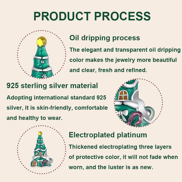 925 Sterling Silver Christmas Tree House Bracelet Beads Bracelets