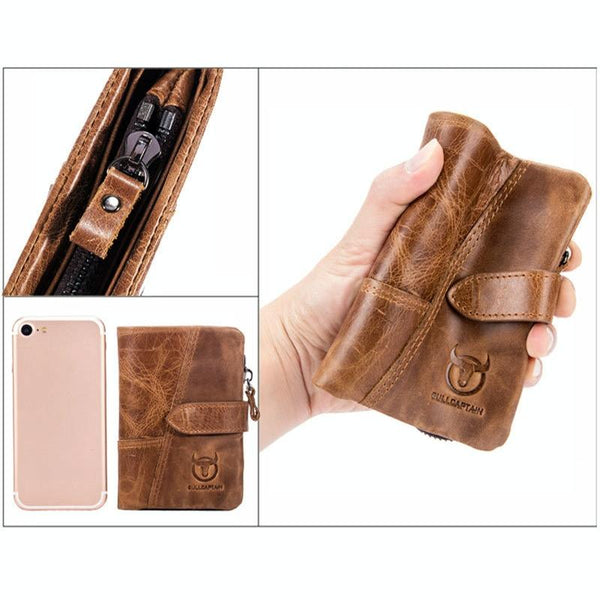Men Vertical Cowhide Wallet With Rfid Blocking Coffee Wallets