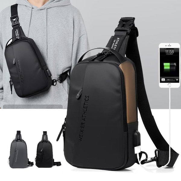 Compact Shoulder Sling Usb Crossbody Chest Bag For Men Black Bags