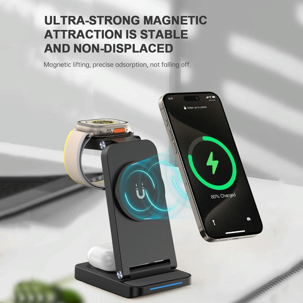 3 In 1 Magnetic Wireless Charger Stand Black Chargers & Cradles