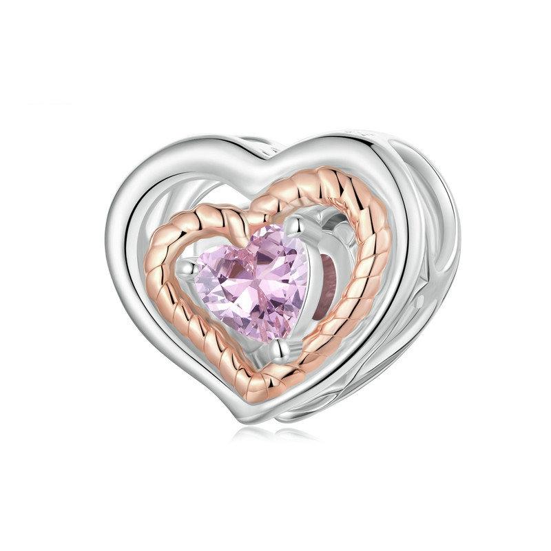 925 Sterling Silver Rose Gold Heart Hollow Diy Beads Charms & Pendants