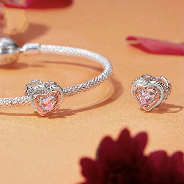 925 Sterling Silver Rose Gold Heart Hollow Diy Beads Charms & Pendants