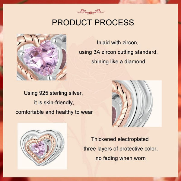 925 Sterling Silver Rose Gold Heart Hollow Diy Beads Charms & Pendants