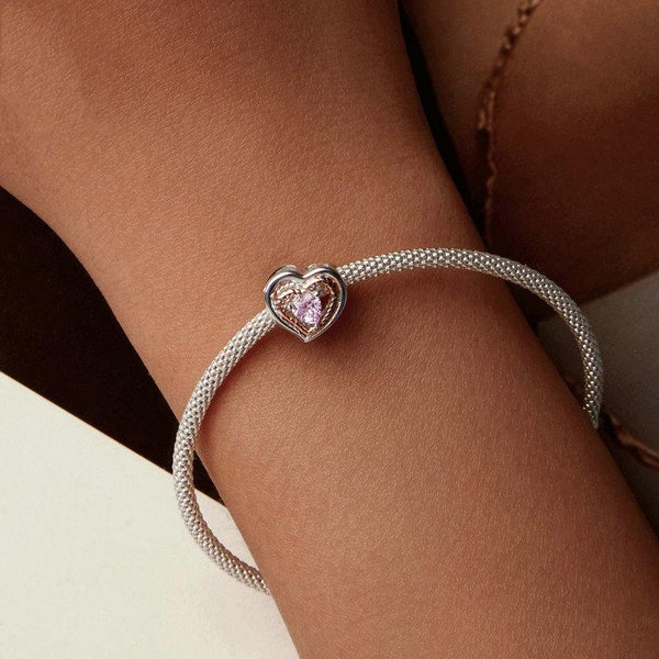 925 Sterling Silver Rose Gold Heart Hollow Diy Beads Charms & Pendants