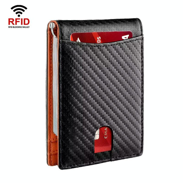 Rfid Protected Leather Wallet Carbon Fiber Orange Inside Wallets