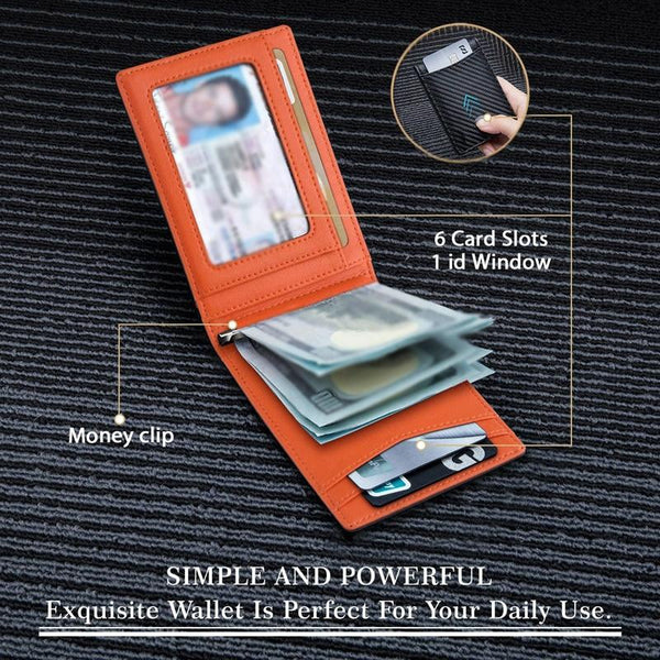 Rfid Protected Leather Wallet Carbon Fiber Orange Inside Wallets