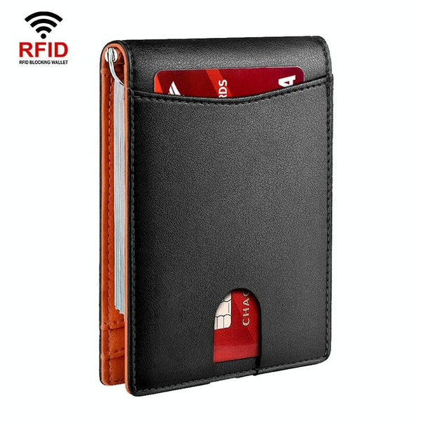 Rfid Protected Leather Wallet Carbon Fiber Orange Inside Wallets