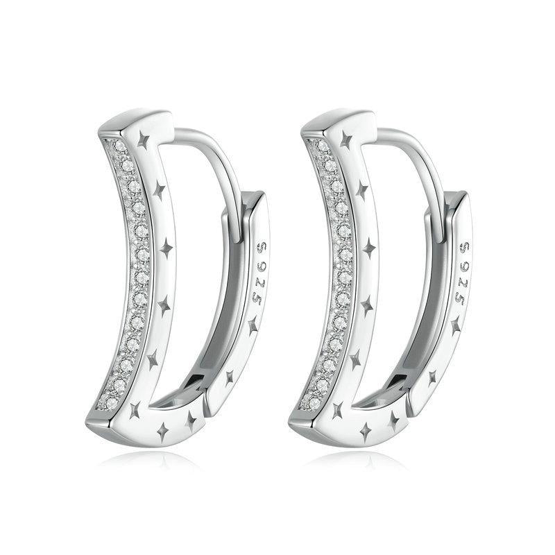 925 Sterling Silver Platinum Plated Zircon Crescent Earrings