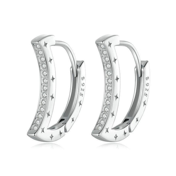 925 Sterling Silver Platinum Plated Zircon Crescent Earrings