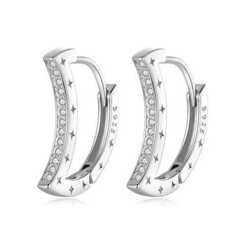 925 Sterling Silver Platinum Plated Zircon Crescent Earrings