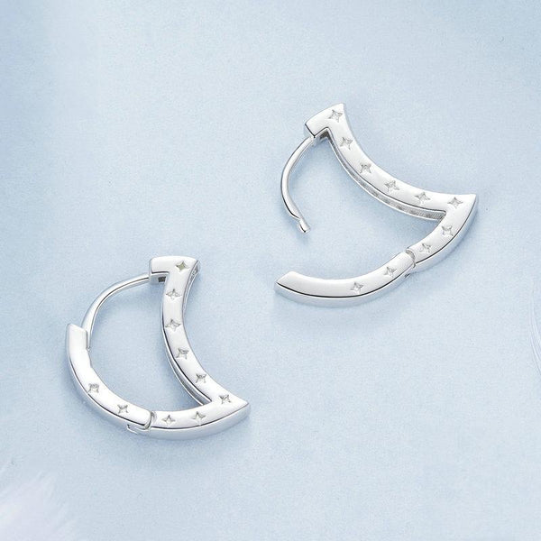 925 Sterling Silver Platinum Plated Zircon Crescent Earrings