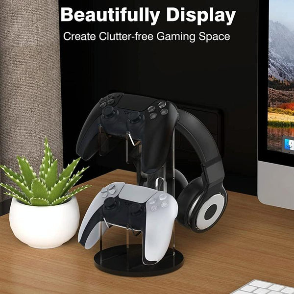 Black Acrylic Game Controller Display Stand With Headphone Hanger Controllers & Attachments