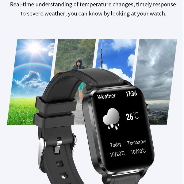 1.7 Inch Hd Square Screen Smartwatch With Leather Strap Temp & Spo2 Monitor Black Smart Watches