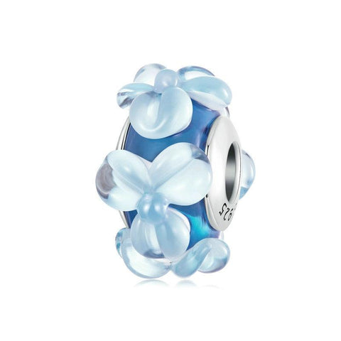 925 Sterling Silver Blue Flower Glass Bead Diy Jewelry Charms & Pendants
