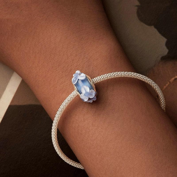 925 Sterling Silver Blue Flower Glass Bead Diy Jewelry Charms & Pendants