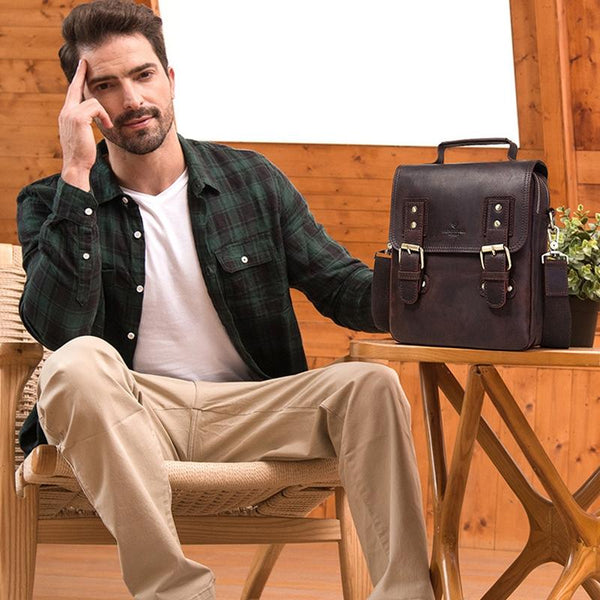 Brown Leather Crossbody Backpack For Men Bags