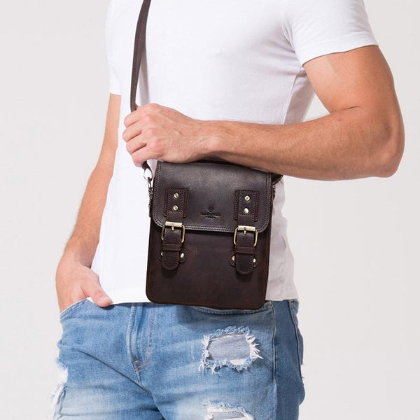 Brown Leather Crossbody Backpack For Men Bags