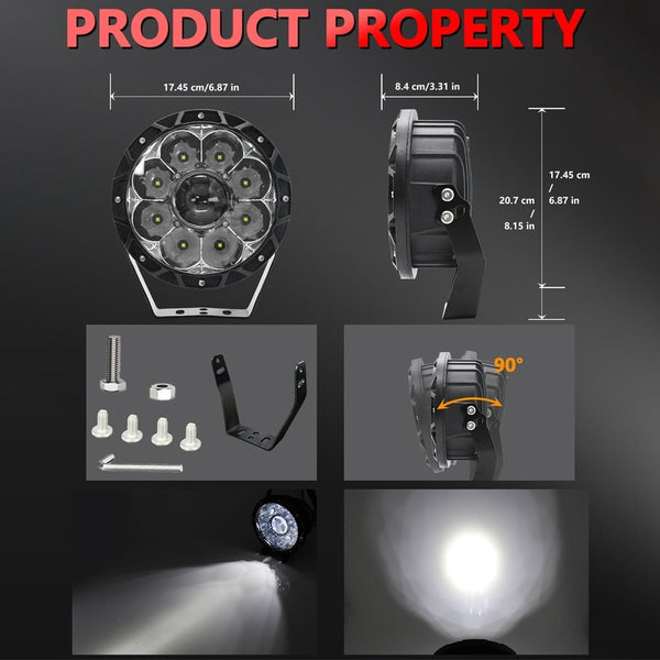 55W 6000Lm / 6000K Off Road Vehicle Round Work Light White Led Car Lights